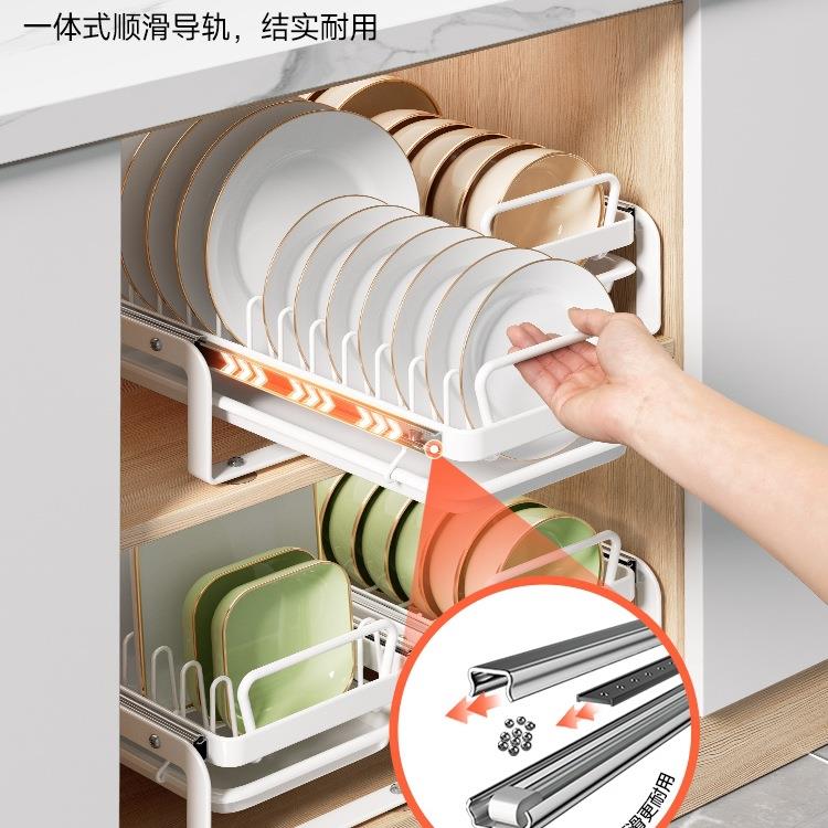 厨房抽拉碗碟收纳架橱柜碗架拉篮抽屉式碗盘沥水碗筷置物架