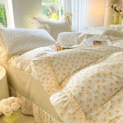 全棉纯韩式花边四件套棉母婴可用纯公主风可爱77648田全棉园四棉