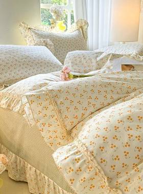 全棉纯韩式花边四件套棉母婴可用纯公主风可爱77648田全棉园四棉