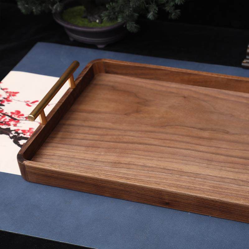 形形托盘方长黑胡桃盘子茶IYH几带提手长方家用木质点心蛋糕收纳