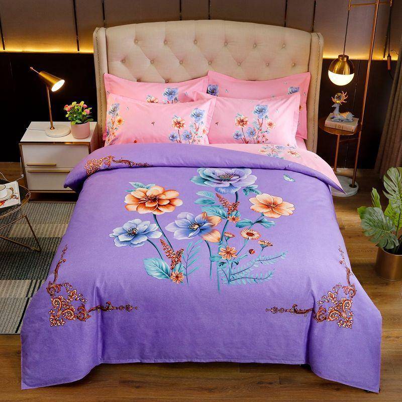 加大版磨毛亲肤非棉四件套单花双人床单被宿舍三件套罩厚床上BJD