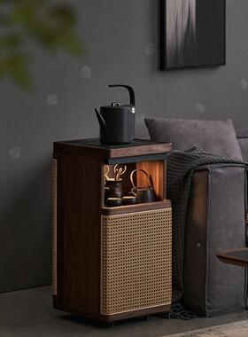 实木动茶茶WMI水柜客小型厅办公室黑胡桃木桌侧边移柜烧水壶一体