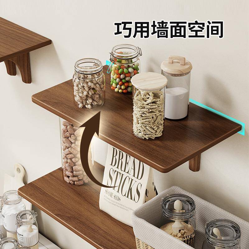 实木厨房调料置物架壁挂式免打孔墙上多功能调味料品罐收纳架家用
