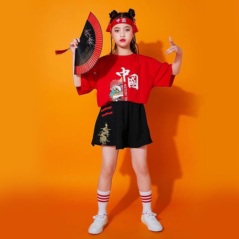 六一儿啦童啦队合醒唱演出服红色短袖夏小狮学生运动会幼儿园XEX