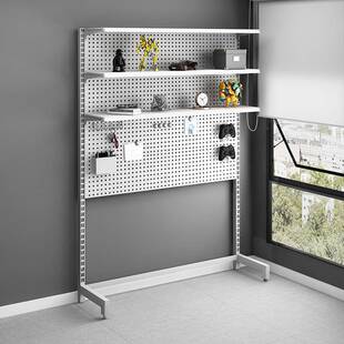 ft洞洞板书架立式物架电脑桌金属储物纳免HBSR023置打孔落墙地收