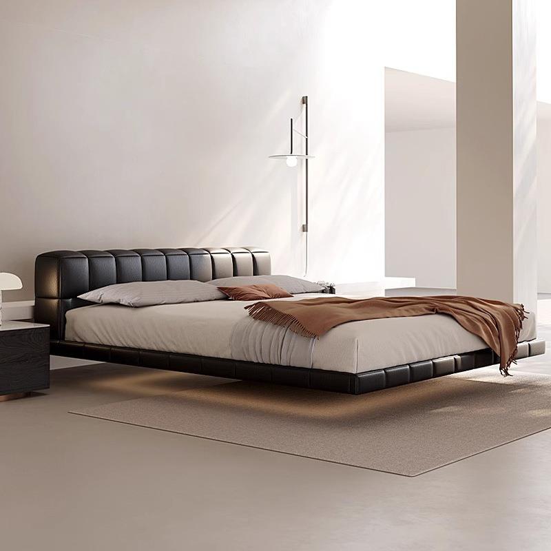 意式极浮简床黑色床轻奢泡芙法悬床家用现代简约软包床652主卧式