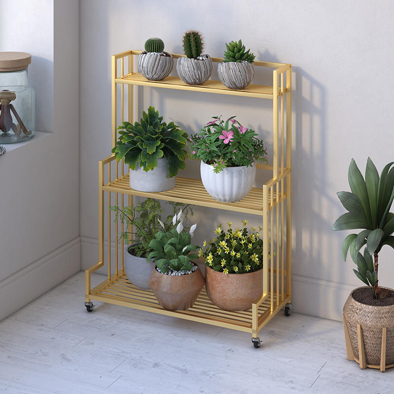 轻奢铁艺花架子置物架室r内装饰阳台带轮客厅绿萝落地式简约多肉