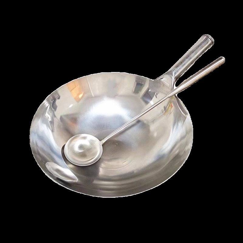 加厚不锈钢圆底炒n锅无涂层酒店厨师炒瓢炒菜锅燃气猛火灶