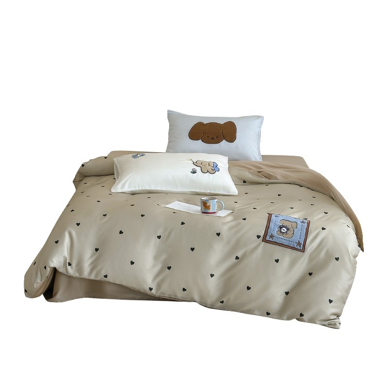 夏季60支天丝四件套insu卡通波点凉感冰丝裸睡床单被套床上用品