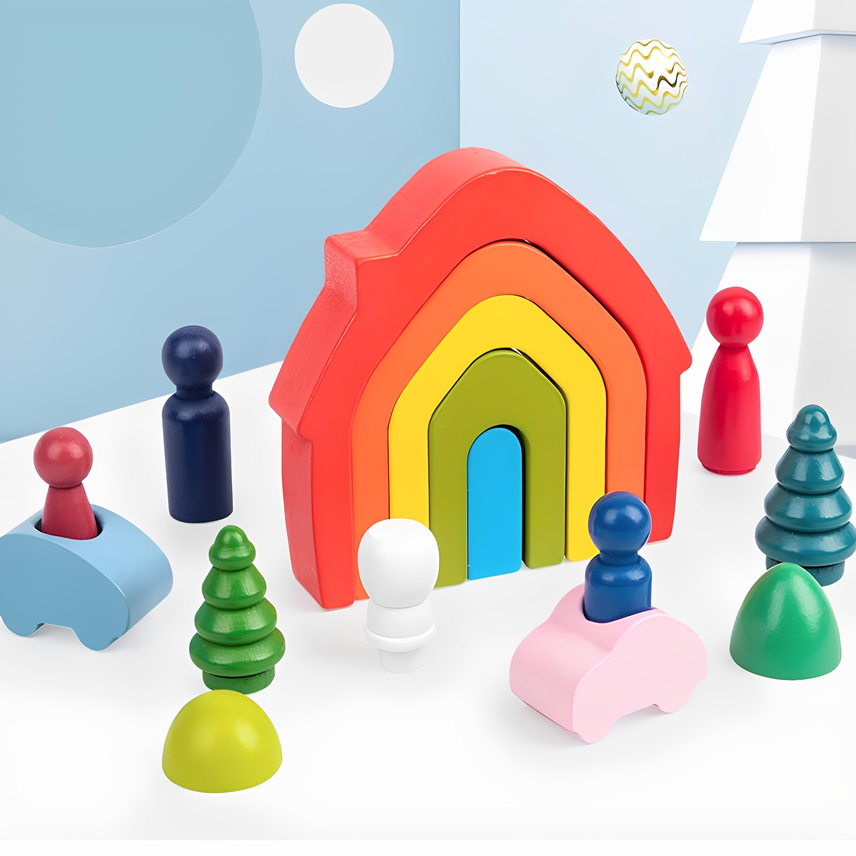 彩虹积木祖国椴木儿童益智玩具