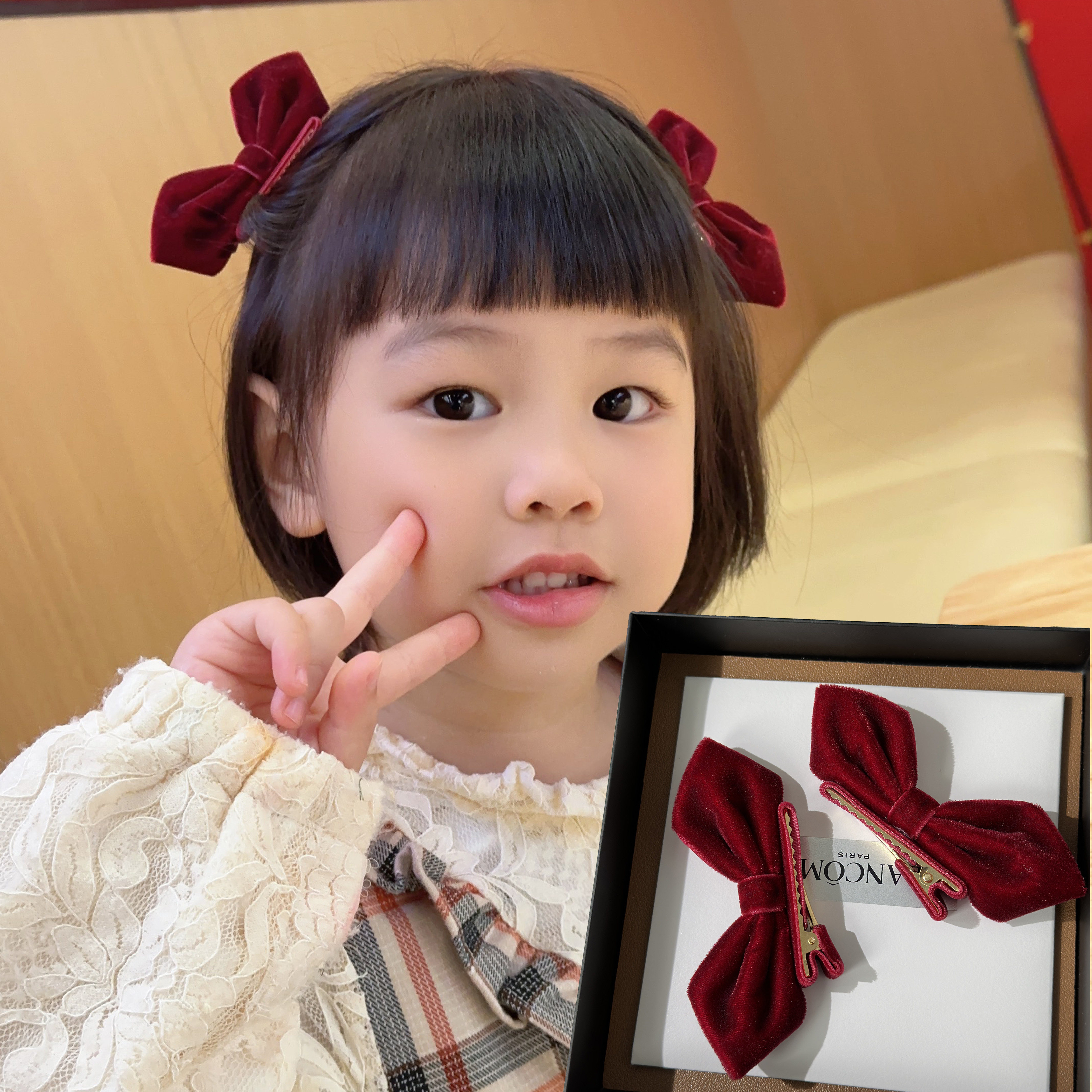 【3件8折】儿童可爱丝绒蝴蝶结发夹女孩发饰宝宝公主头饰2026新款