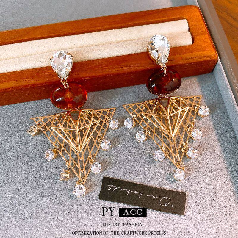 vintage水滴中古耳三角形镶钻〗