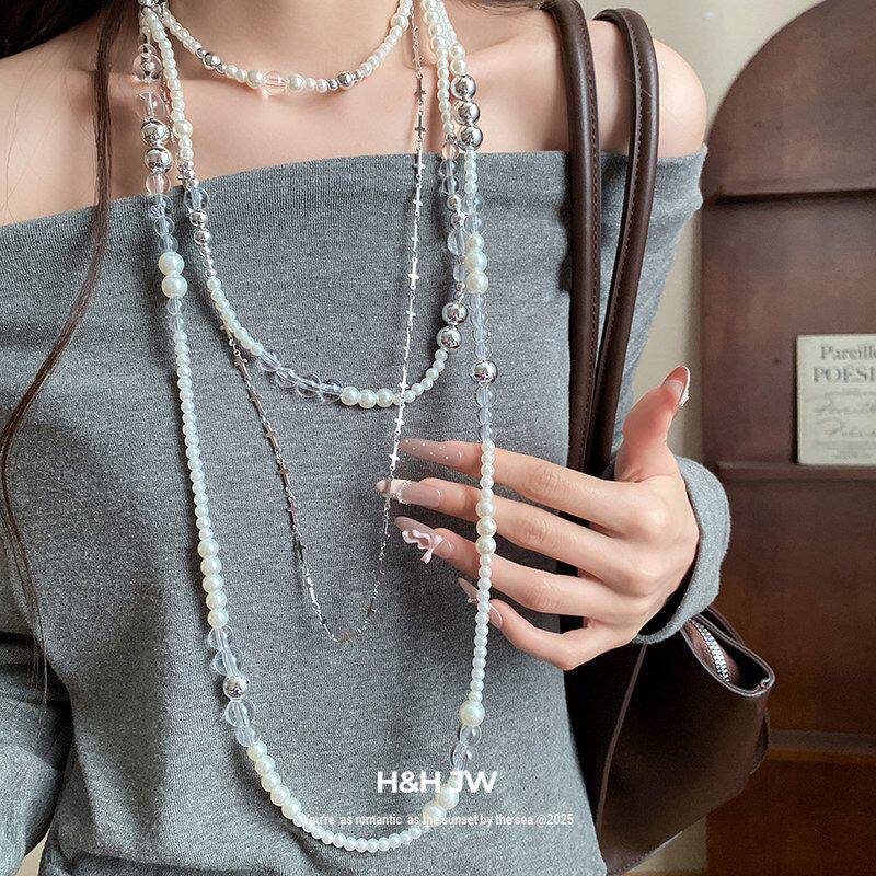 链轻奢锁骨时尚简约项饰四件套项链十字架串珠珍珠高级感复古法式