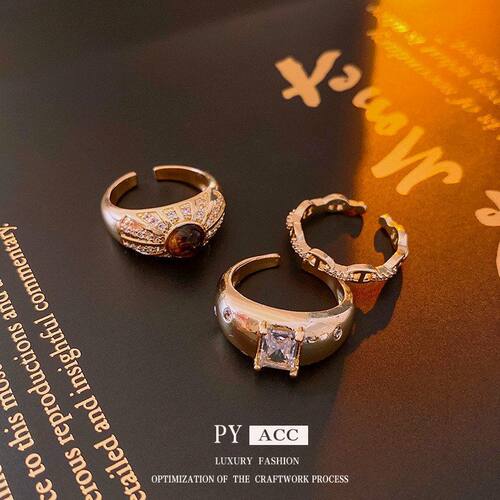 批发锆石vintage虎眼石高级感戒指人造女中古食指戒小众复古手饰
