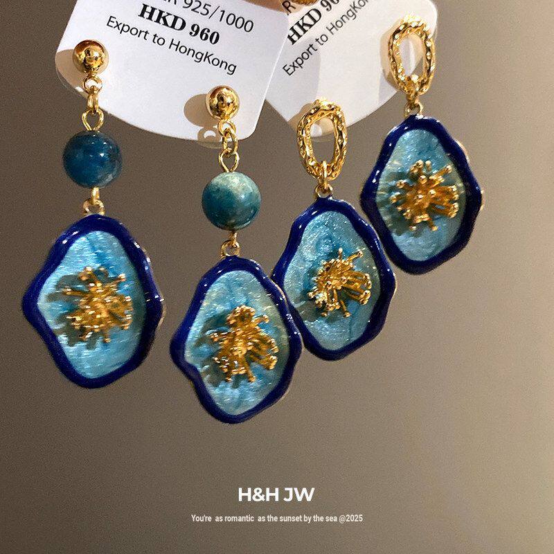 耳饰女椭圆形银针vintage复古耳钉耳环宫廷风轻奢高级感中古吊坠