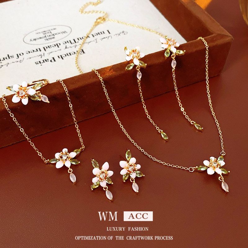 花朵戒指真金耳环风珐琅轻奢滴油