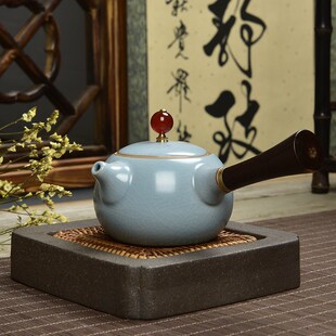 美人西施壶天青汝瓷开片陶瓷功夫茶具家用泡茶壶 汝窑茶壶单壶日式