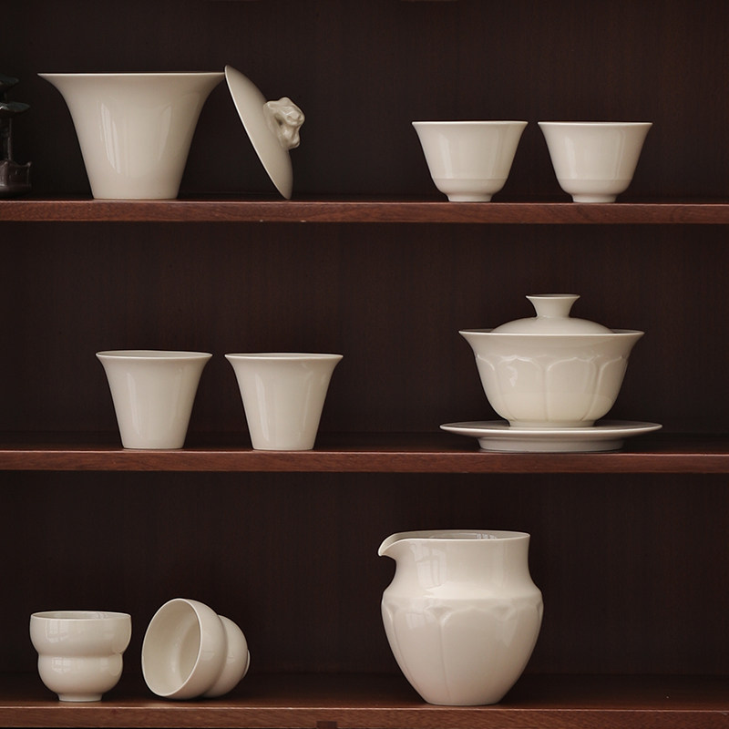 草木灰浮雕莲花三才盖碗茶杯单个高档带盖家用功夫泡茶碗茶具套装