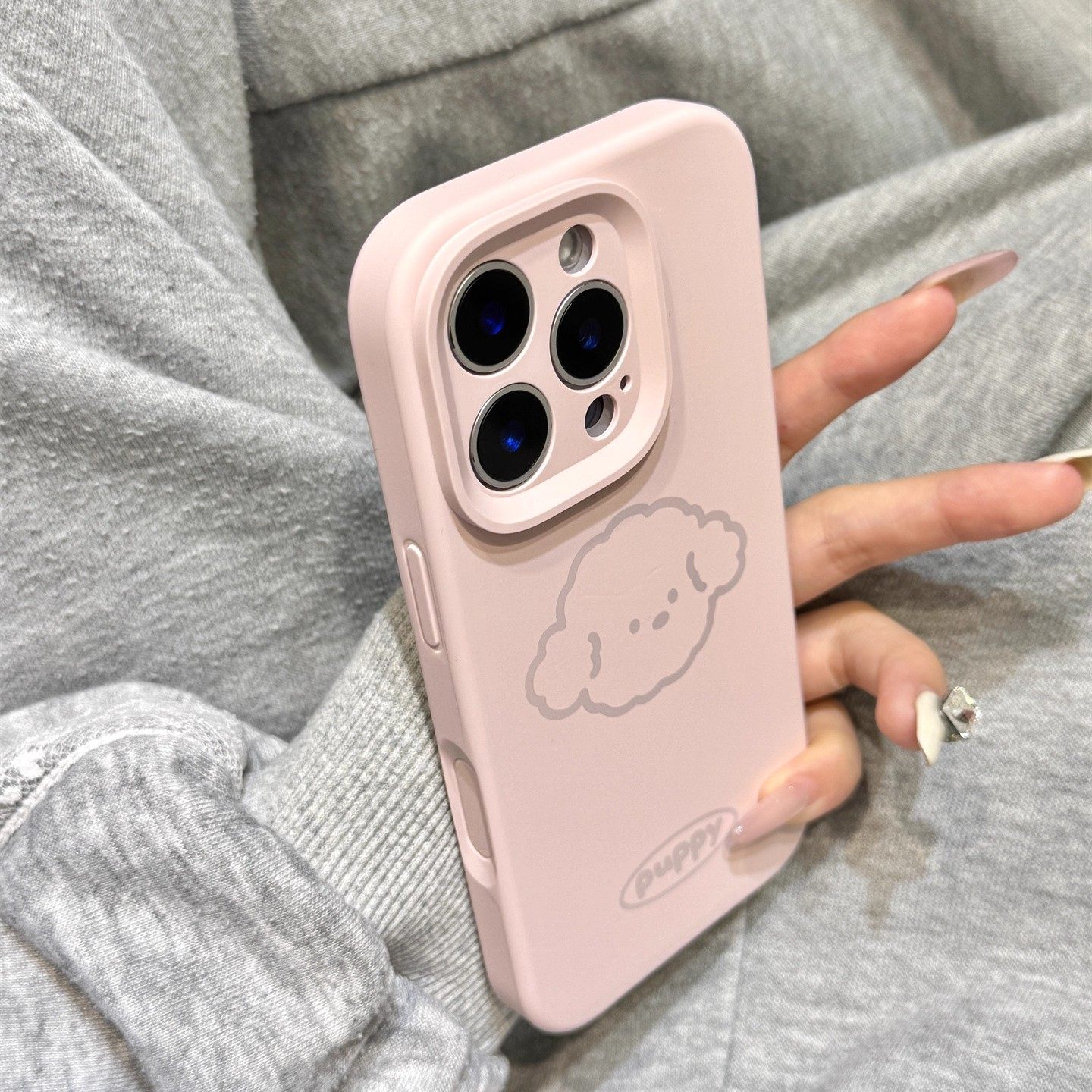 灰粉色线条狗狗头像磨砂液态硅胶适用于iphone17promax苹果16手机壳15新款14pro女13可爱12pm全包防摔保护套