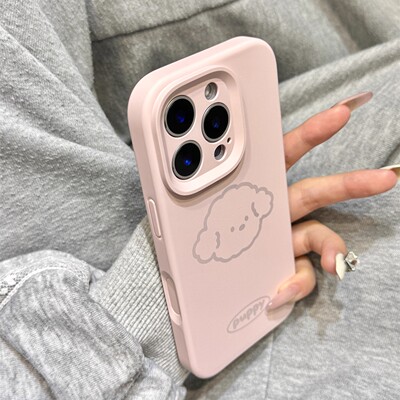 灰粉色线条狗狗头像磨砂液态硅胶适用于iphone17promax苹果16手机壳15新款14pro女13可爱12pm全包防摔保护套