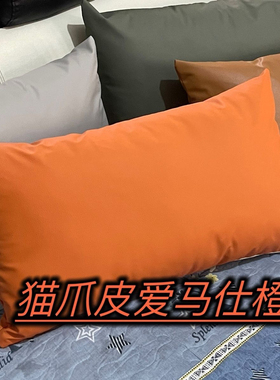 科技布抱枕客厅沙发飘窗阳台绿色抱枕套方形高端皮沙发靠枕橙色