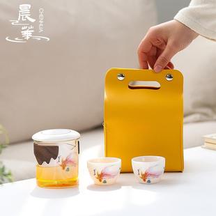 一壶两杯露营出差户外陶瓷快客杯泡茶便携式 旅行茶具套装 功夫茶具