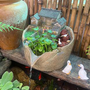 饰仿石头鱼缸 古法养鱼缸生态造景碗莲陶瓷盆家用阳台水培池小型装