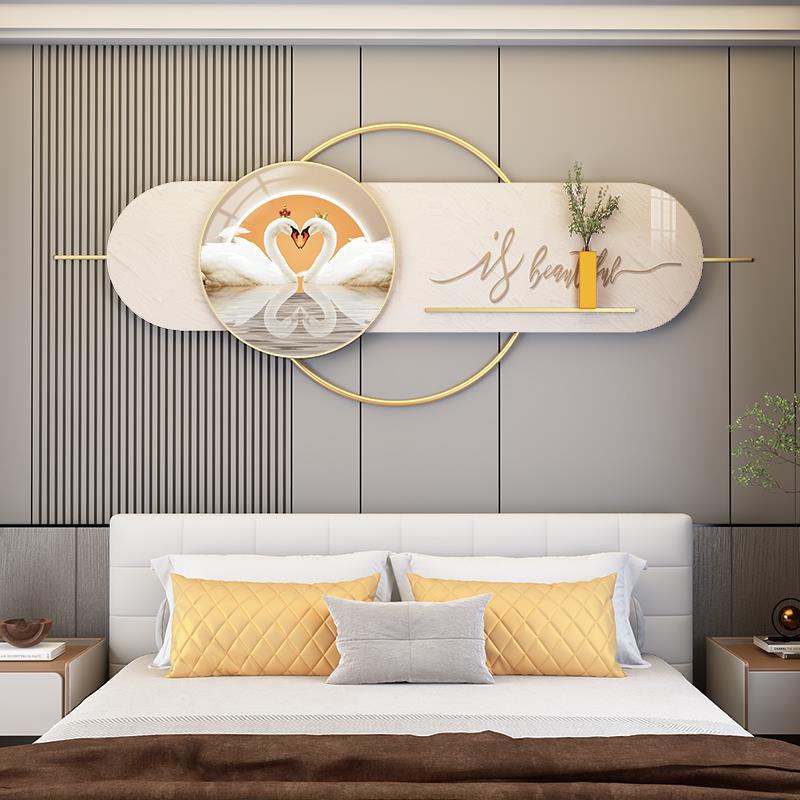 高级感卧室画床头装饰画轻奢主卧挂画房间背景墙简约羽毛铁艺壁画