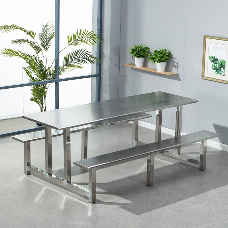 学校食堂不锈钢连体餐桌椅4人6人8人位J工厂饭堂餐厅快餐桌椅组合