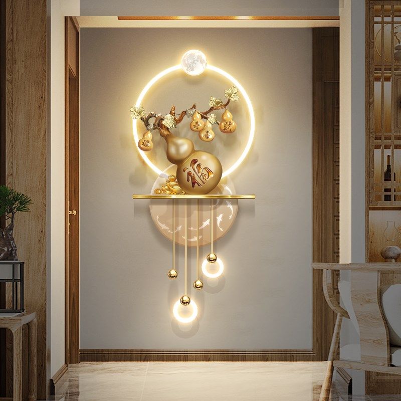 入户玄关5D立体葫芦p装饰画过道走廊尽头新中式福禄壁画灯福字挂