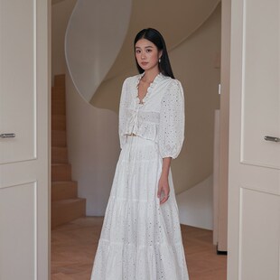 签儿白色南法度假蕾丝棉布花边z上衣半裙套装法式仙气温柔风衬衫