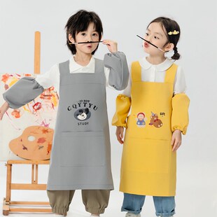 儿童防水围裙小学生画画q书法防脏罩衣宝宝吃饭衣围兜可定制印log