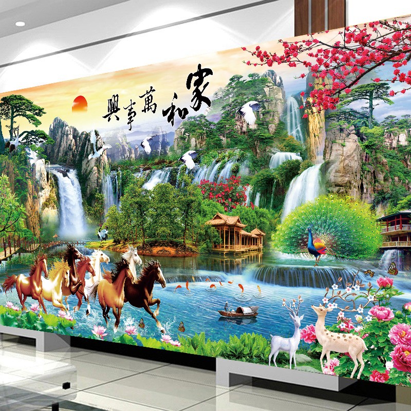 十字绣2022新款m线绣客厅画大幅家和万事兴马到成功八骏图手工满