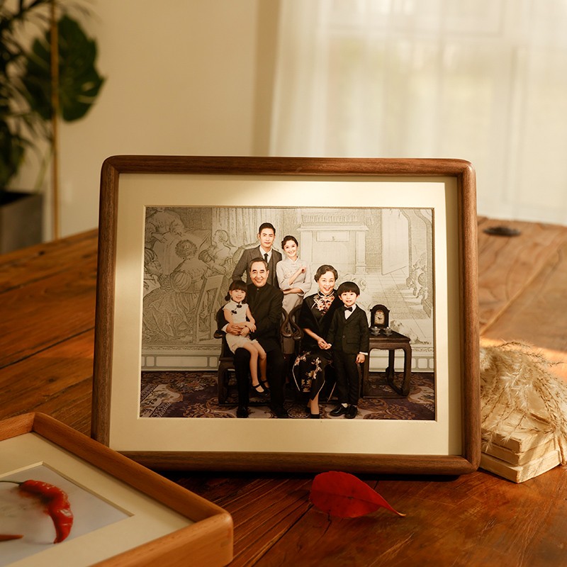 黑胡桃实木相框摆台挂墙定制6寸A4dEiy洗照片做成相框画木质全家