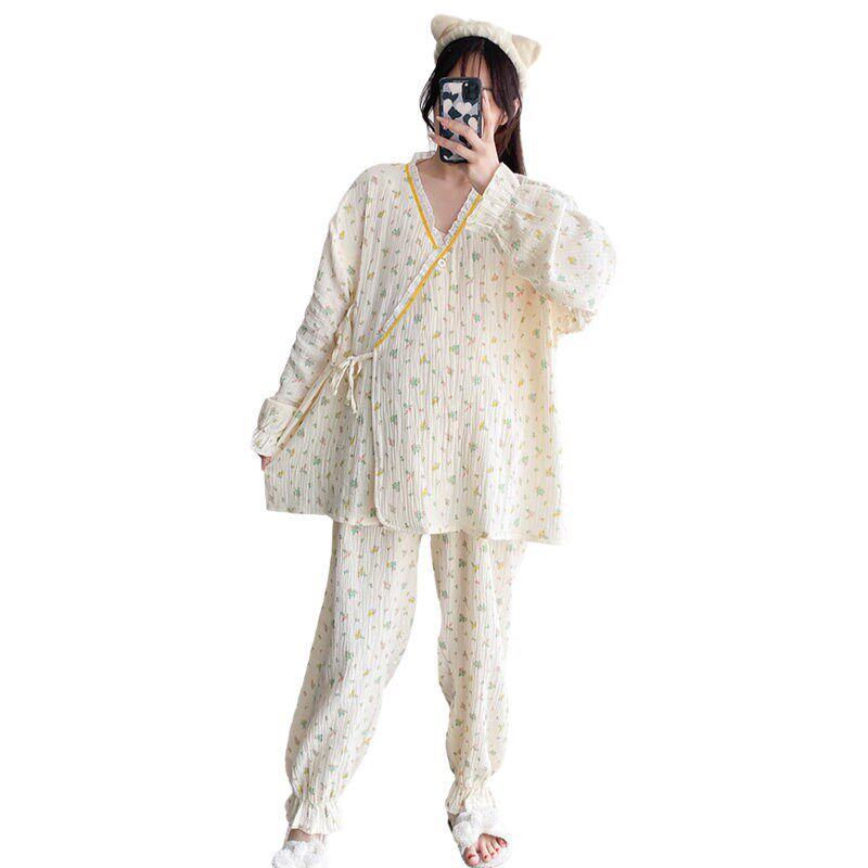 纯棉纱布b睡衣孕妇月子服大码200斤春秋季产后哺乳家居服套装300