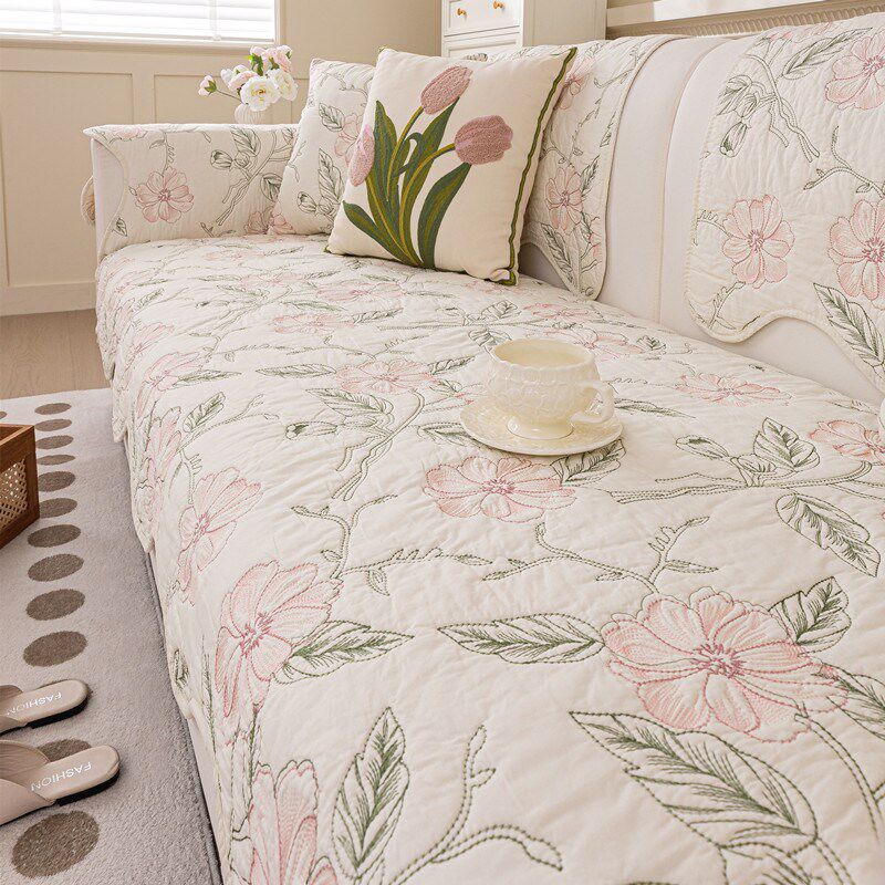 田园风全棉沙发垫四季通用纯棉飘窗垫夏季L坐垫子盖布固定防滑套