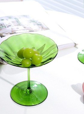 复古绿色高脚f杯花形红酒杯香槟杯水晶玻璃鸡尾酒杯马天尼冰淇淋