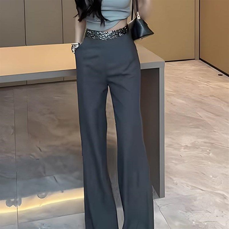 灰色拼接西装裤女早秋新款设计感亮片宽松气质直筒Y阔腿拖地长裤,女装/女士精品,大码裤装,淘宝优惠券,粉丝福利购,淘宝优惠卷