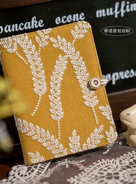 刺绣黄色麦穗活页线装A6A5文艺笔记本日记本小清新布X艺手账本手
