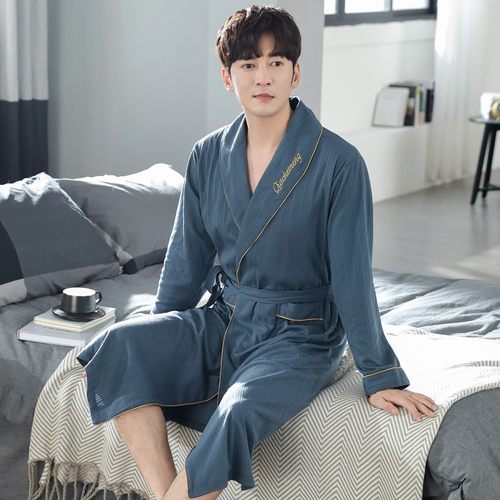 春秋季加a肥特加大码睡袍男士纯棉长袖240斤胖子肥佬全棉浴袍睡衣