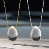 VITARING天然白水晶透亮椭圆水滴项链女925银时尚 七夕情人节礼物