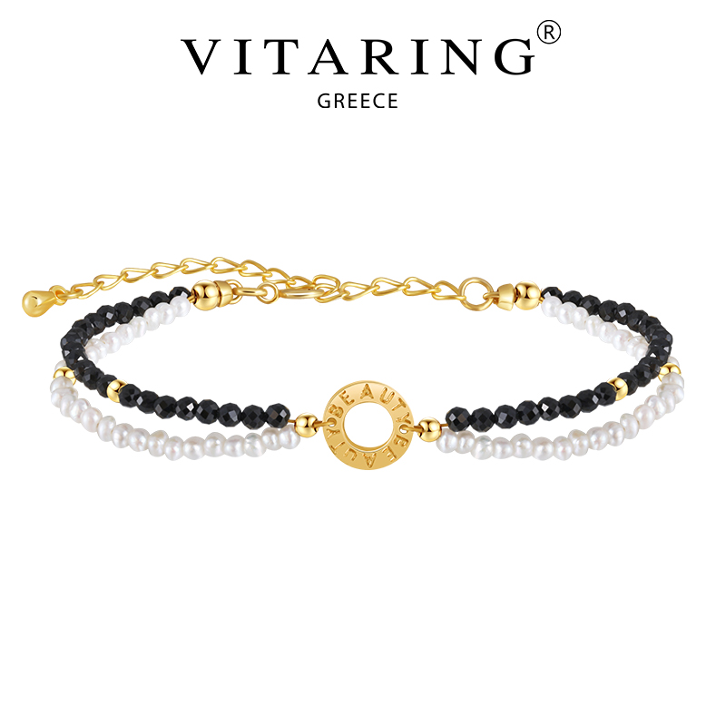 VITARING天然珍珠黑尖晶叠戴手链