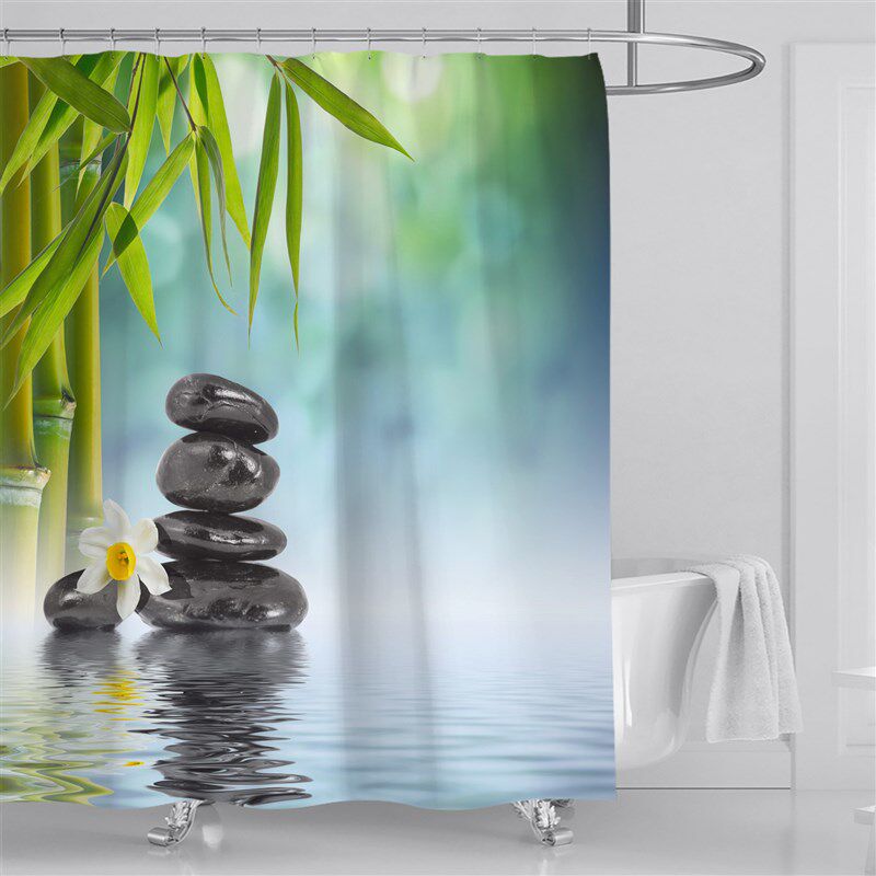 跨境供应数码印花浴室p浴帘 涤纶防水布 卫生间淋浴隔断帘浴室窗