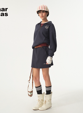 【HaarBaar】25SS新品摩纳哥蓝调藏青老钱复古风马蹄拉链卫衣套装