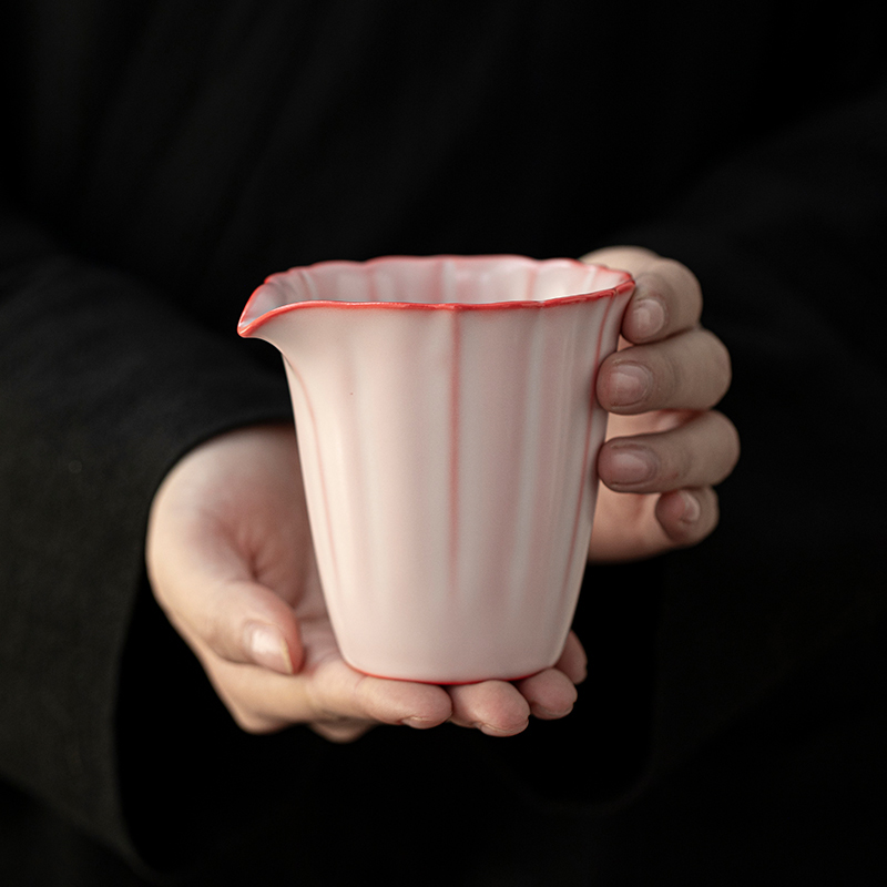 猪油冻粉色汝窑公道茶杯陶瓷分茶器功夫茶具茶海家用高端公道杯
