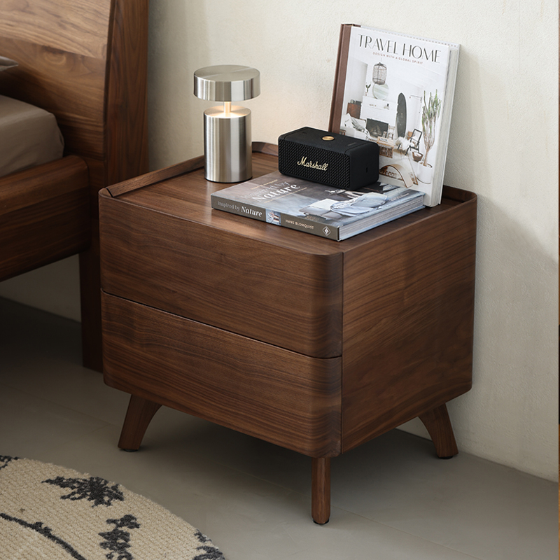 晨物实木榫卯黑胡桃木北欧床头柜