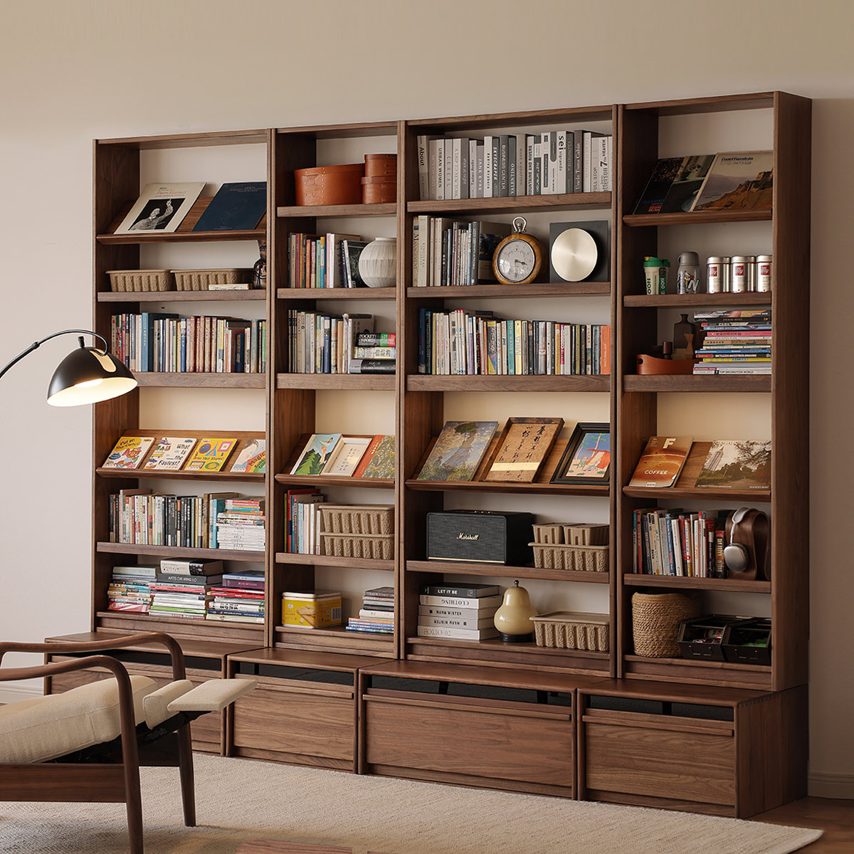 客厅组合书柜全实木落地卡座书架