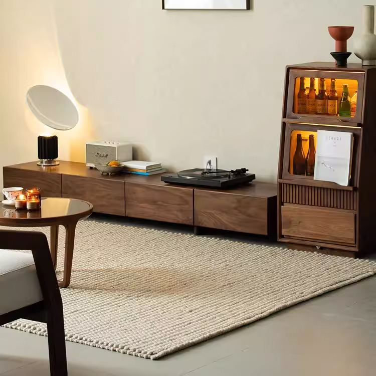 晨物北欧北美黑胡桃木实木电视柜