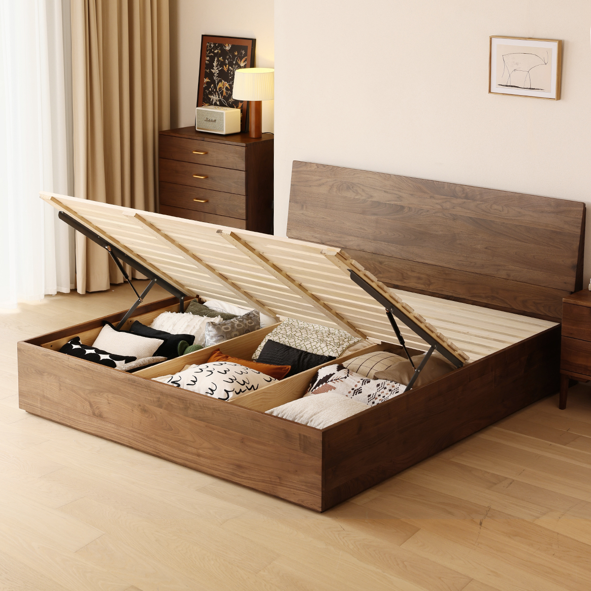 北美黑胡桃木纯实木床高箱储物床