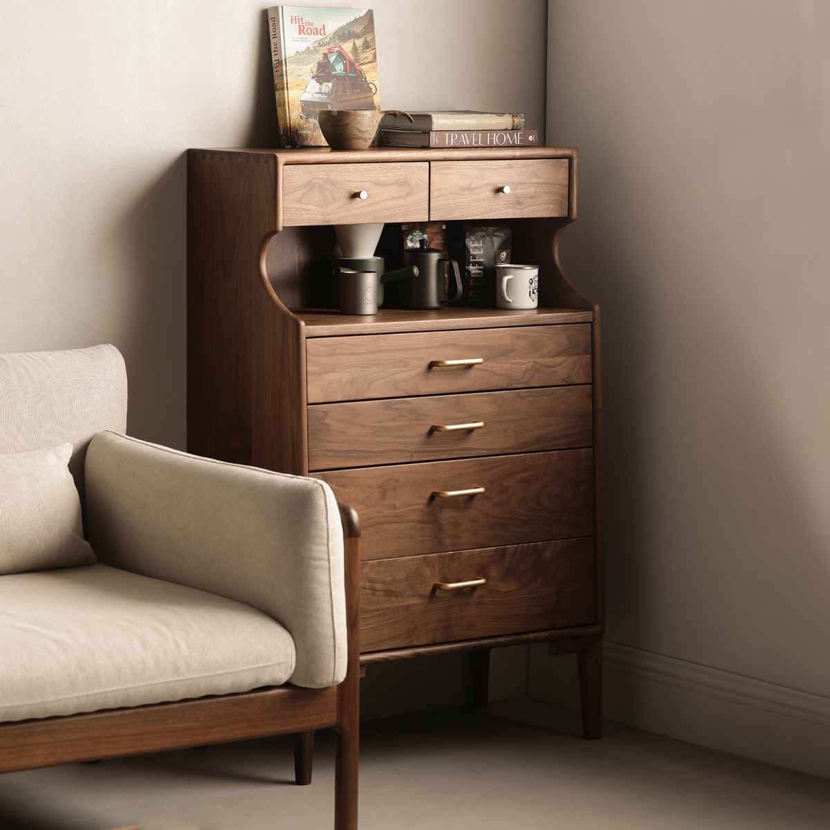 晨物北美黑胡桃木卧室餐厅五斗柜